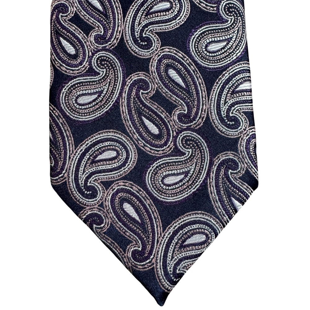 Alexander Julian Colours Mens Paisley Necktie Navy Blue Purple Silver Polyester
